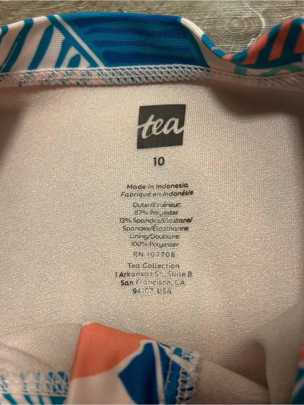 Tea Collection Girls Floral Rash Guard One Piece Swimsuit Sz 10 Long Sleeve